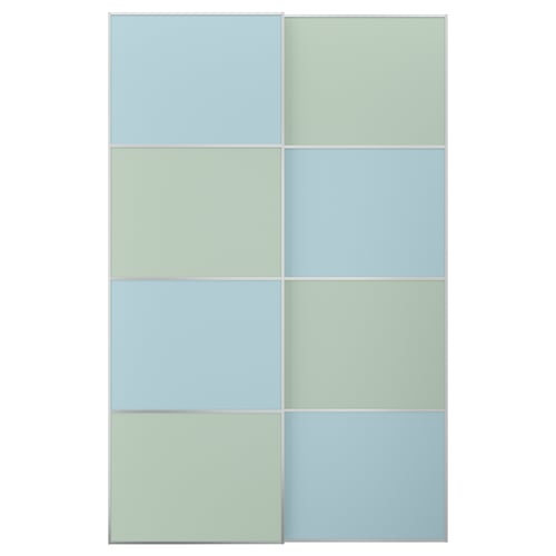 MEHAMN Schiebetürpaar, Aluminium doppelseitig/hellblau hellgrün, 150x236 cm