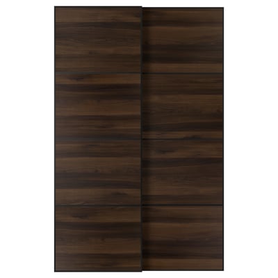 MEHAMN Schiebetürpaar, schwarz/doppelseitig Eichenachbildung dunkelbraun, 150x236 cm