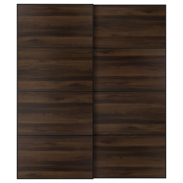 MEHAMN Schiebetürpaar, schwarz/doppelseitig Eichenachbildung dunkelbraun, 200x236 cm