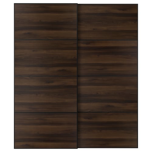 MEHAMN Schiebetürpaar, schwarz/doppelseitig Eichenachbildung dunkelbraun, 200x236 cm