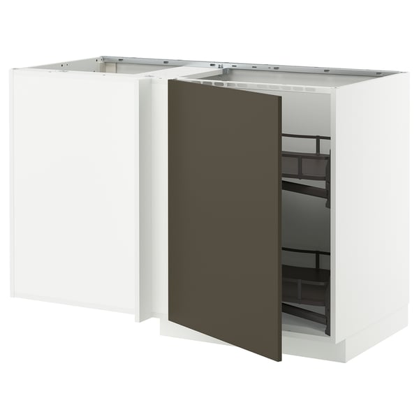 METOD Eckunterschrank ausziehb. Einricht., weiß/Havstorp braunbeige, 128x68 cm