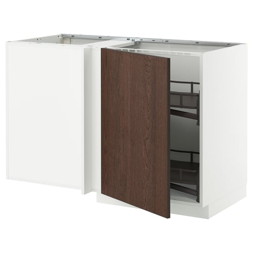 METOD Eckunterschrank ausziehb. Einricht., weiß/Sinarp braun, 128x68 cm