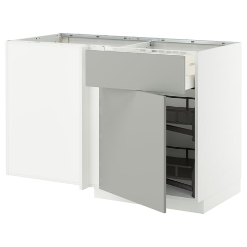 METOD / MAXIMERA Eckunterschrank m Schublade+Auszug, weiß/Havstorp hellgrau, 128x68 cm