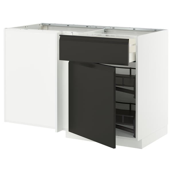 METOD / MAXIMERA Eckunterschrank m Schublade+Auszug, weiß/Upplöv matt anthrazit, 128x68 cm