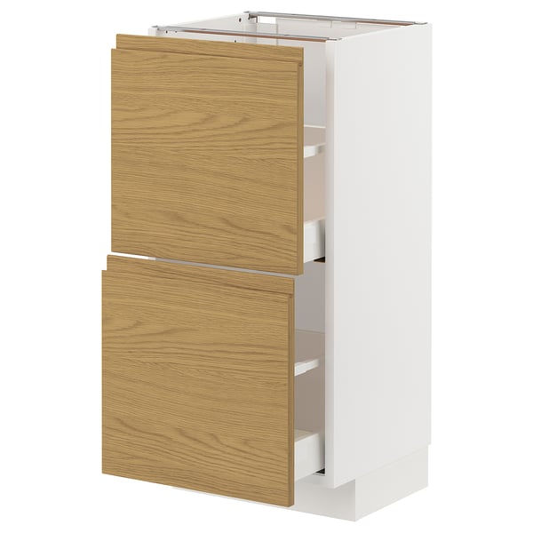 METOD / MAXIMERA Unterschrank mit 2 Schubladen, weiß/Voxtorp Eichenachbildung, 40x37 cm
