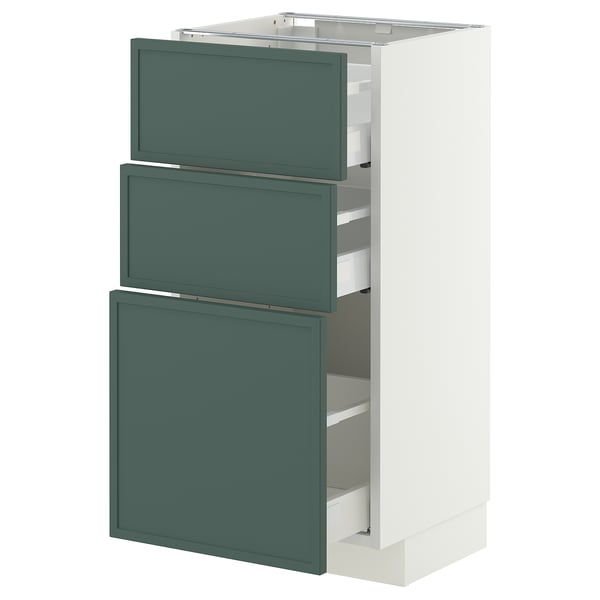 METOD / MAXIMERA Unterschrank mit 3 Schubladen, weiß/Aspudden dunkel graugrün, 40x37 cm