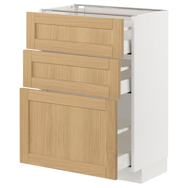METOD / MAXIMERA Unterschrank mit 3 Schubladen, weiß/Forsbacka Eiche, 60x37 cm