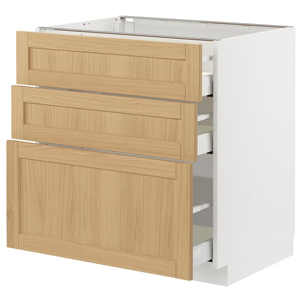 METOD / MAXIMERA Unterschrank mit 3 Schubladen, weiß/Forsbacka Eiche, 80x60 cm