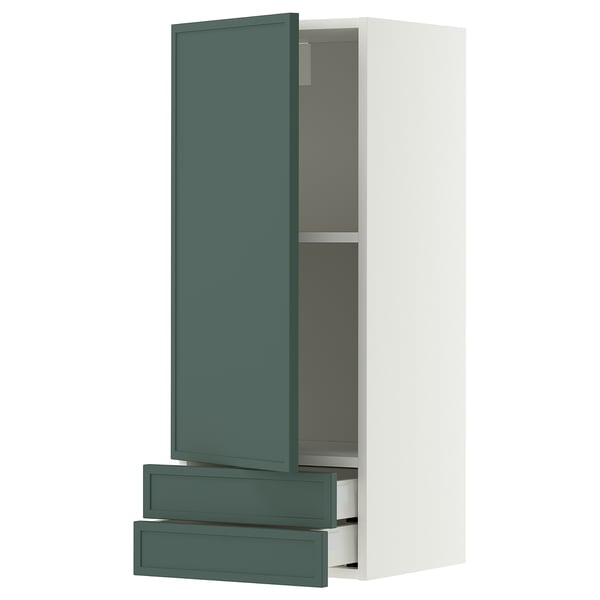 METOD / MAXIMERA Wandschrank mit Tür/2 Schbubladen, weiß/Aspudden dunkel graugrün, 40x100 cm