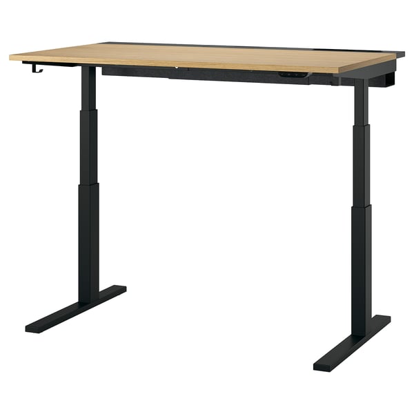 MITTZON Schreibtisch sitz/steh, elektrisch Eichenfurnier/schwarz, 140x80 cm