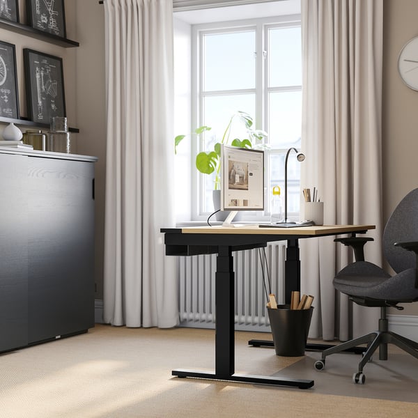 MITTZON Schreibtisch sitz/steh, elektrisch Eichenfurnier/schwarz, 120x80 cm