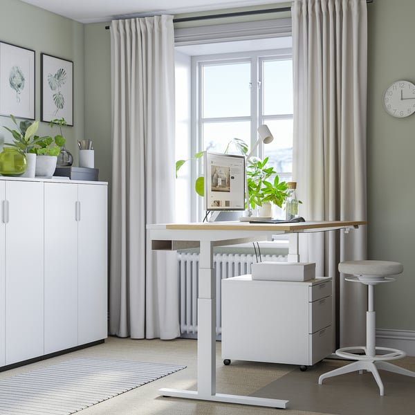 MITTZON Schreibtisch sitz/steh, elektrisch Eichenfurnier/weiß, 160x80 cm