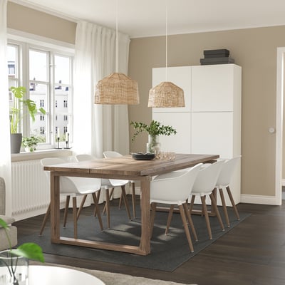 MÖRBYLÅNGA / GRÖNSTA Tisch und 6 Armlehnstühle, Eichenfurnier braun las./weiß, 220x100 cm