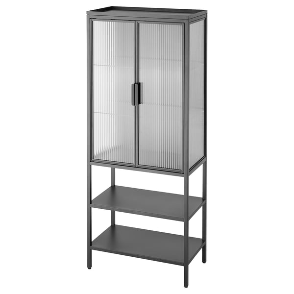MOSSJÖN Vitrine, 2-türig, anthrazit, 60x34x146 cm