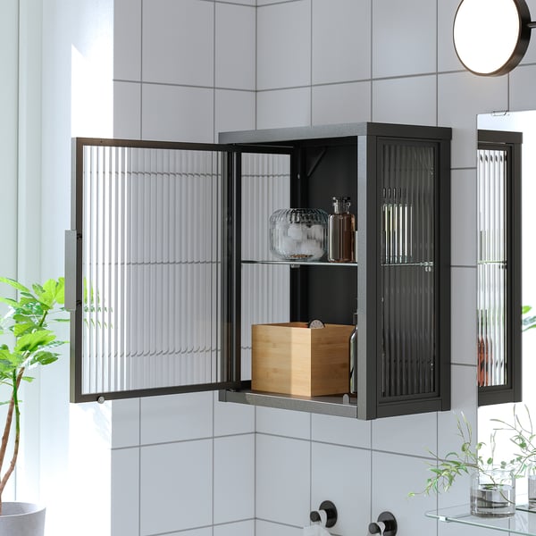 MOSSJÖN Wandschrank mit Vitrinentür, anthrazit, 36x18x44 cm