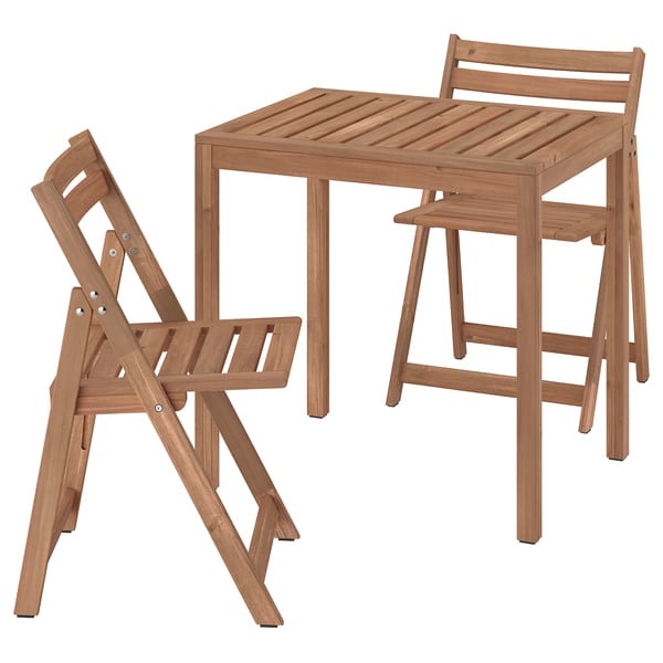 NÄMMARÖ Tisch + 2 Klappstühle/außen, hellbraun lasiert, 75x63 cm