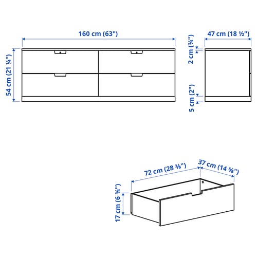NORDLI Kommode mit 4 Schubladen, weiß, 160x54 cm