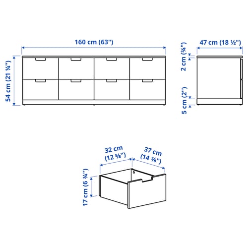 NORDLI Kommode mit 8 Schubladen, weiß, 160x54 cm