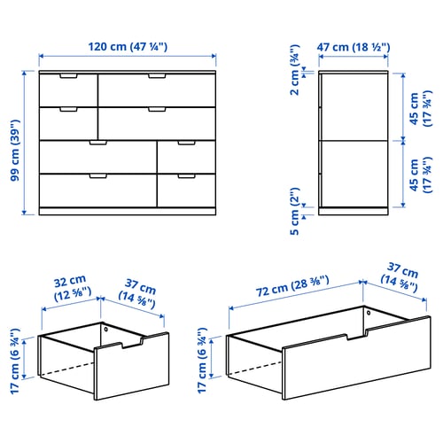 NORDLI Kommode mit 8 Schubladen, weiß, 120x99 cm