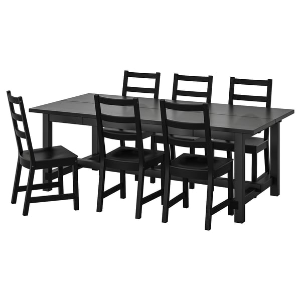 NORDVIKEN / NORDVIKEN Tisch und 6 Stühle, schwarz/schwarz, 210/289x105 cm