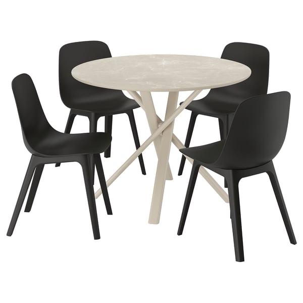 NORRMJÖLE / ODGER Tisch und 4 Stühle, marmoriert beige/anthrazit, 105 cm
