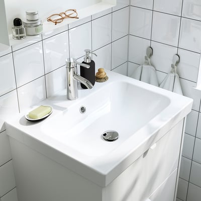 ORRSJÖN Waschbecken mit Siphon, weiß, 62x49 cm