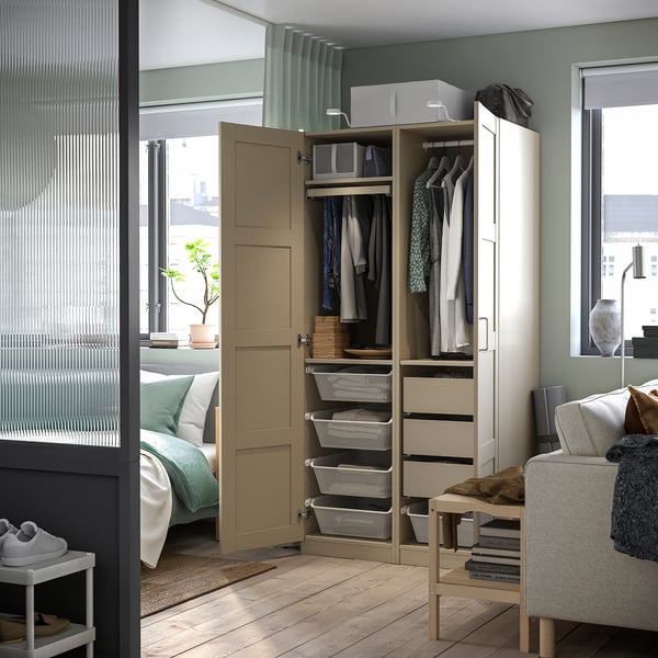 PAX / BERGSBO Schrankkombination, graubeige/graubeige, 100x60x201 cm