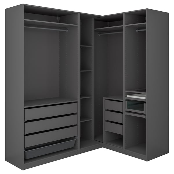 PAX Eckkleiderschrank, dunkelgrau, 211/161x236 cm