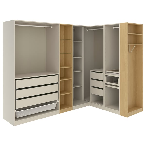 PAX Eckkleiderschrank, graubeige graubeige/Eichenachbildung, 245/180x201 cm