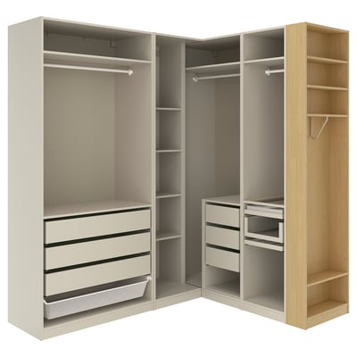 PAX Eckkleiderschrank, graubeige/graubeige Eichenfurnier, 210/180x236 cm