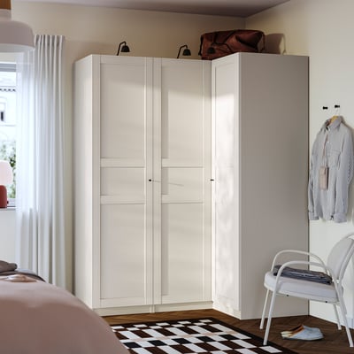 PAX / FLISBERGET Eckkleiderschrank, graubeige/hellbeige, 161/111x201 cm