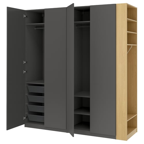 PAX / FORSAND Schrankkombination, dunkelgrau dunkelgrau/Eichenachbildung, 220x60x236 cm