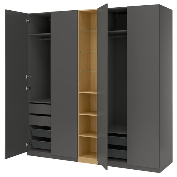 PAX / FORSAND Schrankkombination, dunkelgrau dunkelgrau/Eichenachbildung, 235x60x236 cm