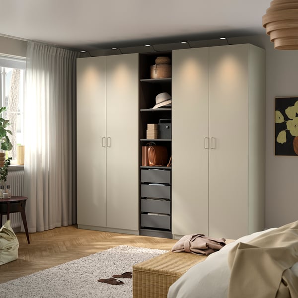 PAX / FORSAND Schrankkombination, graubeige/dunkelgrau graubeige, 250x60x236 cm