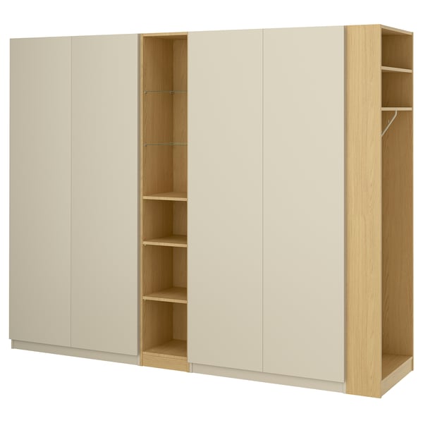 PAX / FORSAND Schrankkombination, graubeige graubeige/Eichenachbildung, 255x60x201 cm