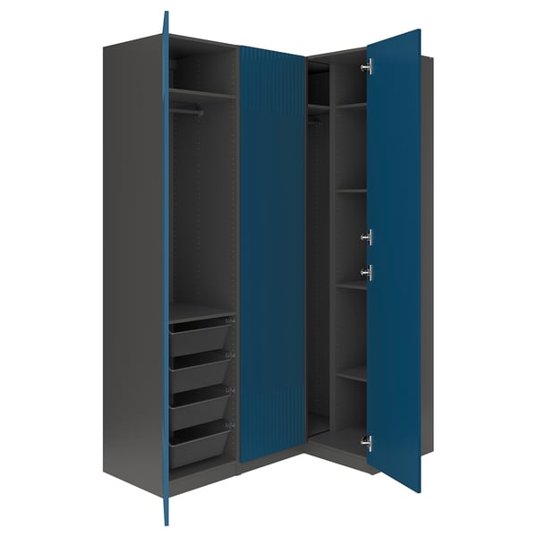 PAX / FYRUDDEN Eckkleiderschrank, dunkelgrau/blau, 161/111x236 cm