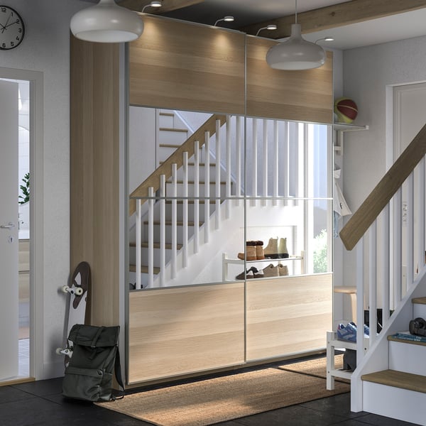 PAX / MEHAMN/AULI Schrankkombination, Eicheneff wlas doppelseitig/Eicheneff wlas Spiegelglas, 200x66x236 cm
