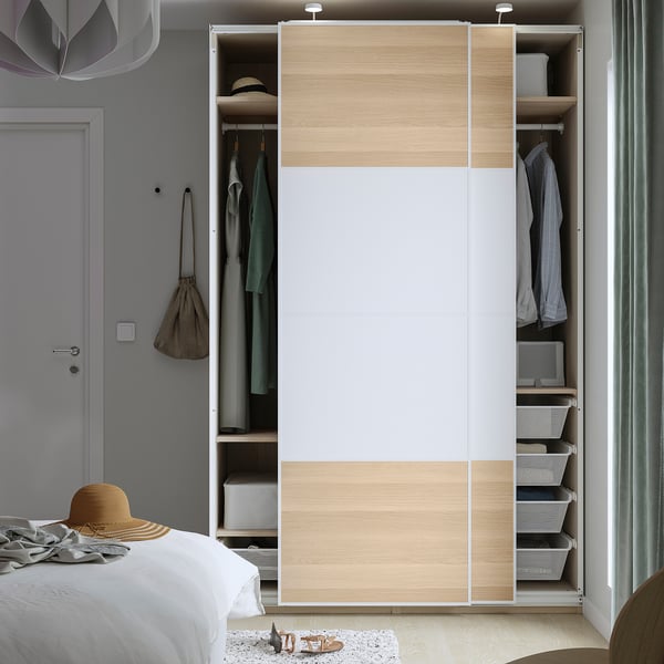 PAX / MEHAMN Kleiderschrank, Eicheneff wlas doppelseitig/weiß Eicheneff wlas, 150x66x236 cm