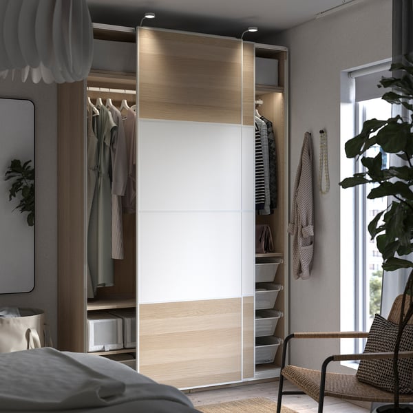 PAX / MEHAMN Kleiderschrank, Eicheneff wlas doppelseitig/weiß Eicheneff wlas, 150x66x236 cm