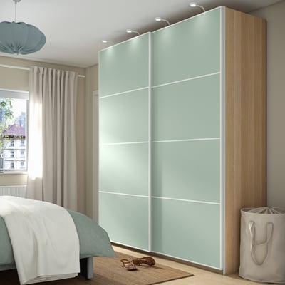 PAX / MEHAMN Kleiderschrank mit Schiebetüren, Eicheneff wlas/doppelseitig hellgrün, 200x66x236 cm