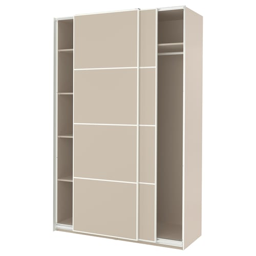 PAX / MEHAMN Kleiderschrank mit Schiebetüren, graubeige/doppelseitig graubeige, 150x66x236 cm