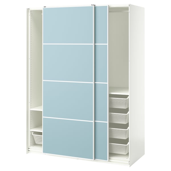 PAX / MEHAMN Kleiderschrank mit Schiebetüren, weiß/doppelseitig hellblau, 150x66x201 cm