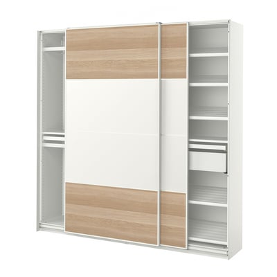 PAX / MEHAMN Schrankkombination, weiß doppelseitig/weiß Eicheneff wlas, 200x43x201 cm