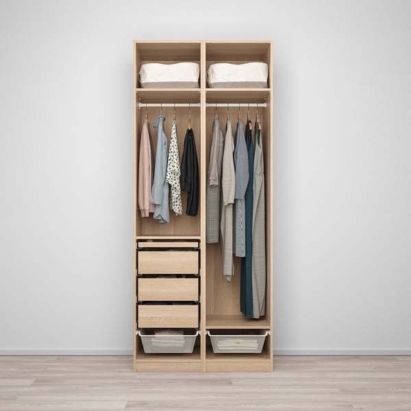PAX / REINSVOLL Schrankkombination, Eicheneff wlas/graugrün, 100x60x236 cm