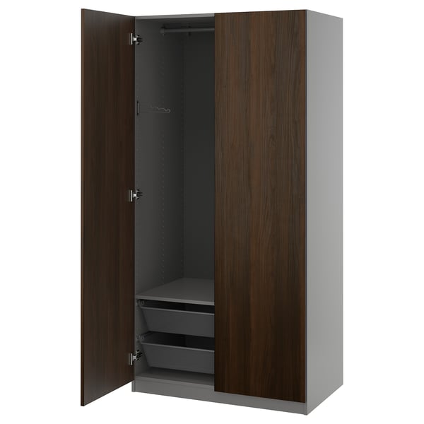 PAX / STORKLINTA Schrankkombination, dunkelgrau/dunkelbraun gebeizter Eicheneffekt, 100x60x201 cm