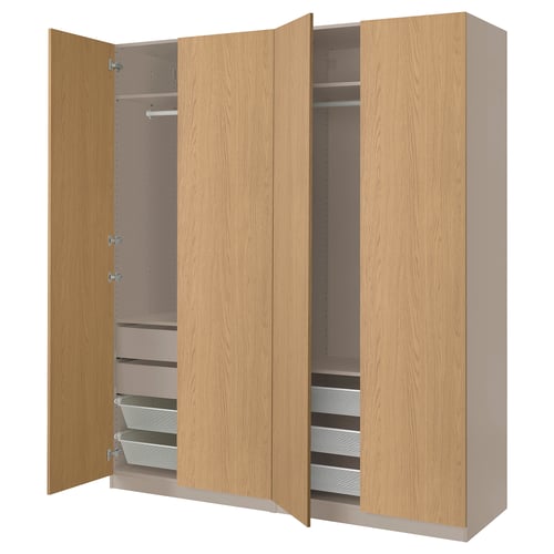 PAX / STORKLINTA Schrankkombination, graubeige/Eichenachbildung, 200x66x236 cm