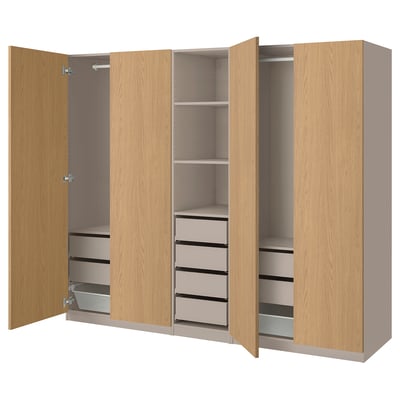 PAX / STORKLINTA Schrankkombination, graubeige/Eichenachbildung, 250x58x201 cm