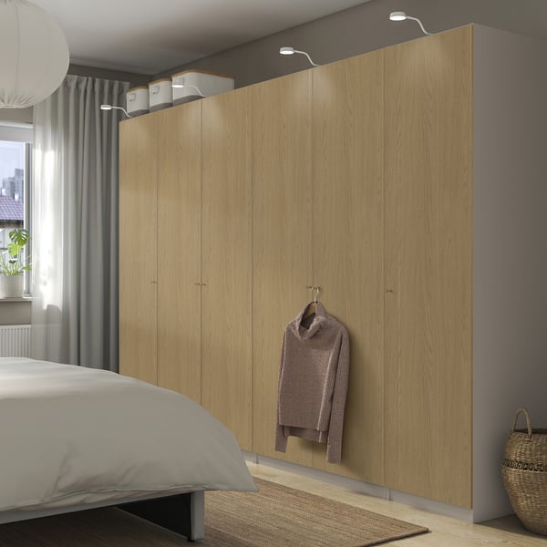 PAX / STORKLINTA Schrankkombination, graubeige/Eichenachbildung, 300x60x201 cm