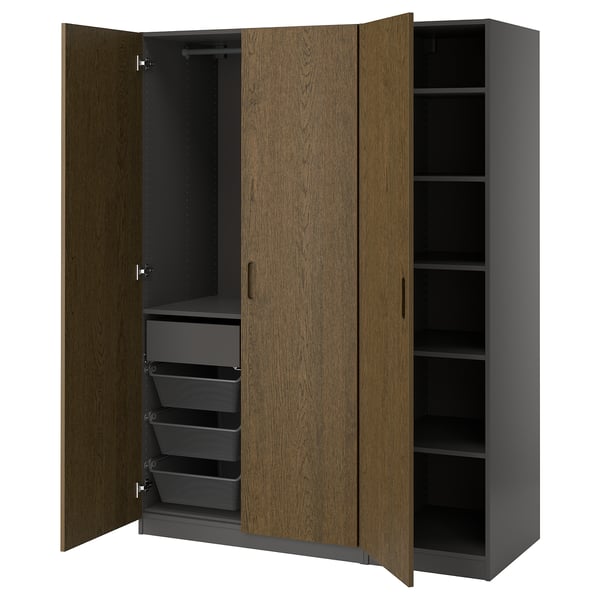 PAX / TONSTAD Schrankkombination, dunkelgrau/braun gebeiztes Eichenfurnier, 150x60x201 cm
