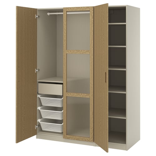 PAX / TONSTAD Schrankkombination, graubeige/Eichenfurnier Glas, 150x60x201 cm